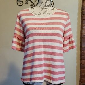 Pleione Strip Short Bell Sleeve Blouse